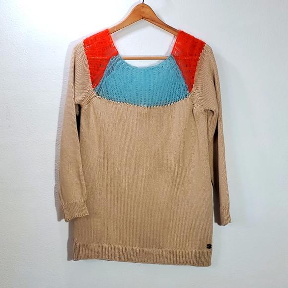 M Anthropologie The Knit Kid Mohair Cotton Orange Blue Taupe Sweater - Picture 2 of 8